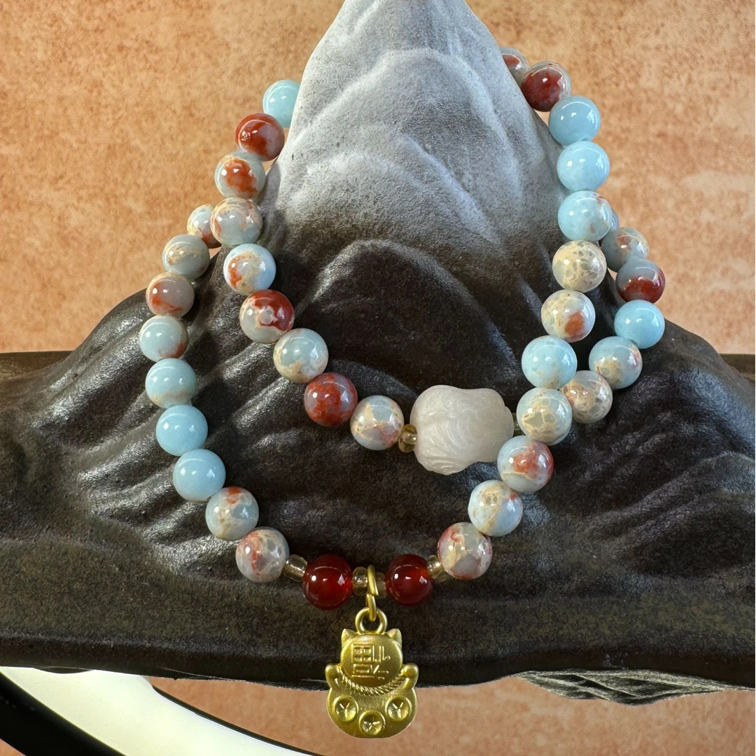 天然寿山石 星月菩提招财猫轻奢减龄款双圈手串TRS-AA-B048