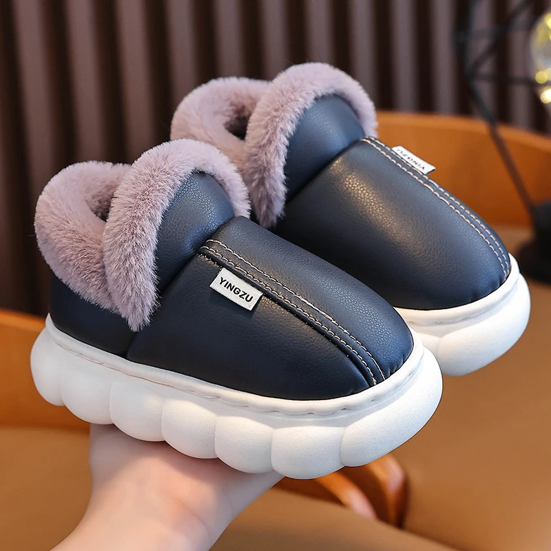 儿童棉鞋包跟PU皮款防水防滑秋冬季加厚保暖男童女童厚底保暖棉鞋