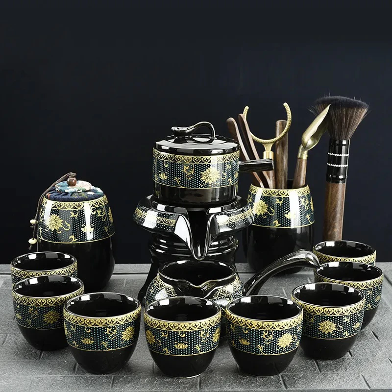 懒人自动功夫茶具套装家用泡茶壶石磨陶瓷冲茶神器紫藤花喝茶茶杯