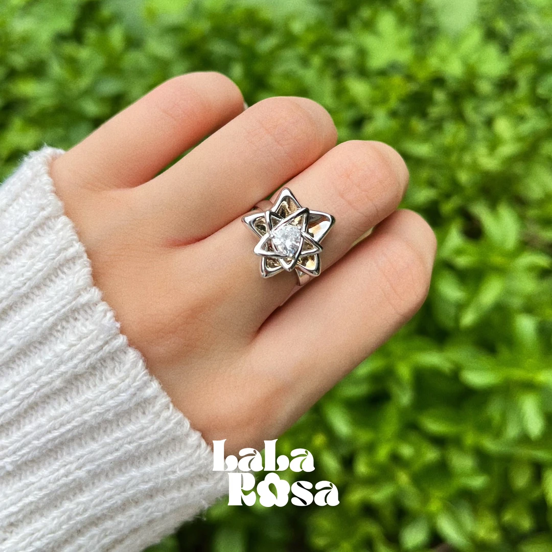 铜合金戒指 LALAROSA【心动星河】双层星星开口戒J1011气质时尚