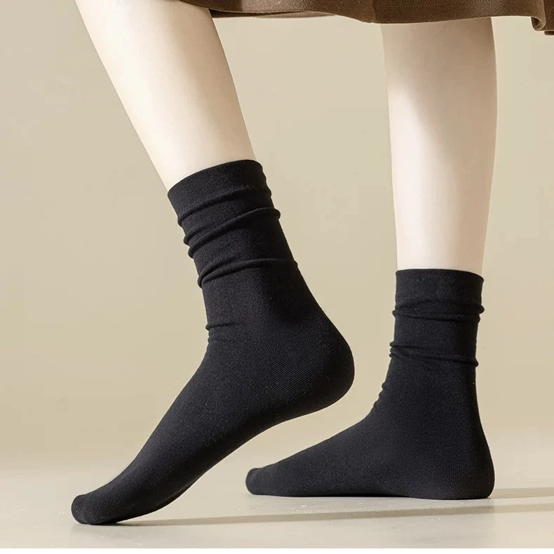 袜子女款中筒袜纯棉防臭月子袜春秋款白色长筒无骨堆堆袜长袜