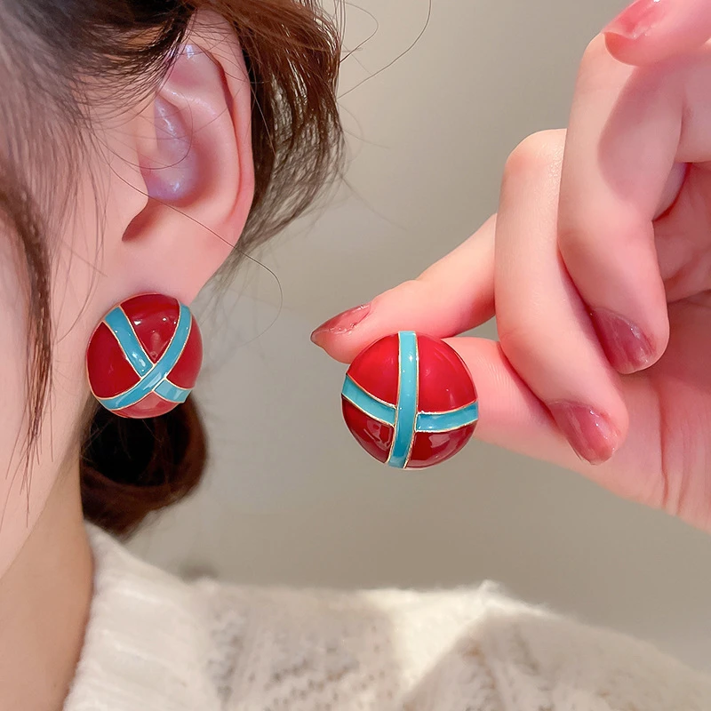 合金合成锆石耳饰 彩色蓝色小众耳饰气质小香风耳钉时尚轻奢简约