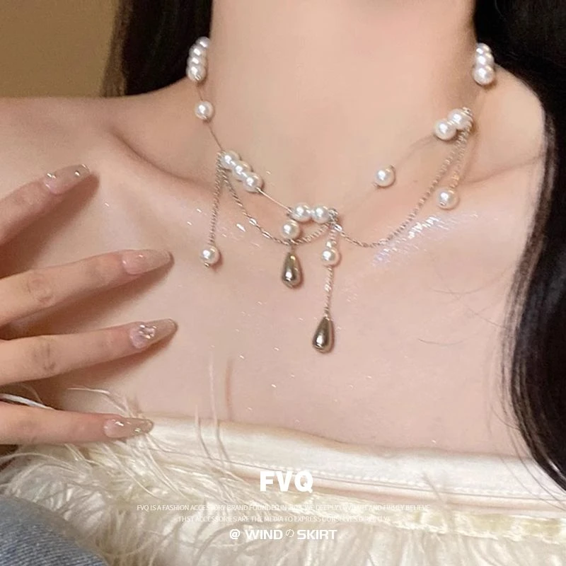 钛钢贝壳吊坠 珠珠人鱼流苏珠珠项链项链设计女轻奢小众锁骨高级