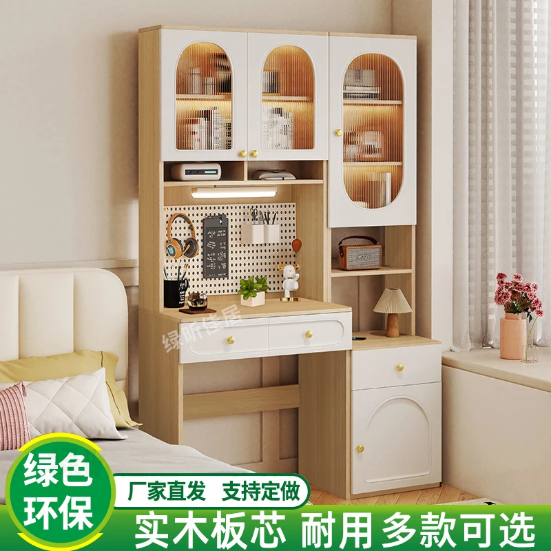 实木书桌书柜组合一体儿童学生学习写字台多功能电脑桌卧室床边柜