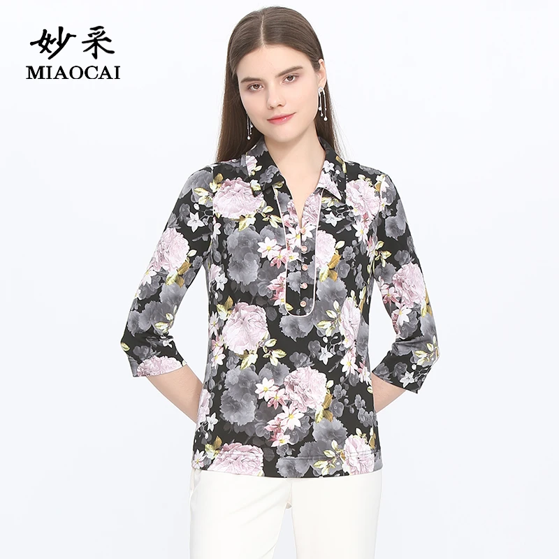 MIAOCAI/妙采中老年女装妈妈春夏七分袖上衣小衫时尚洋气薄款衬衫