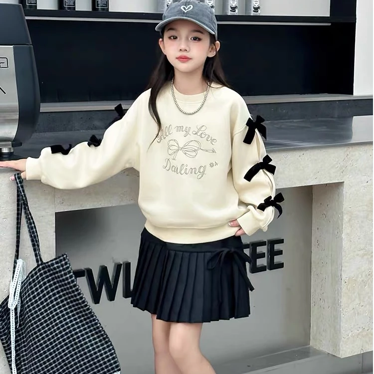 2024年秋季新款中大童女童韩系甜美可爱绑带蝴蝶结女童卫衣【4033】