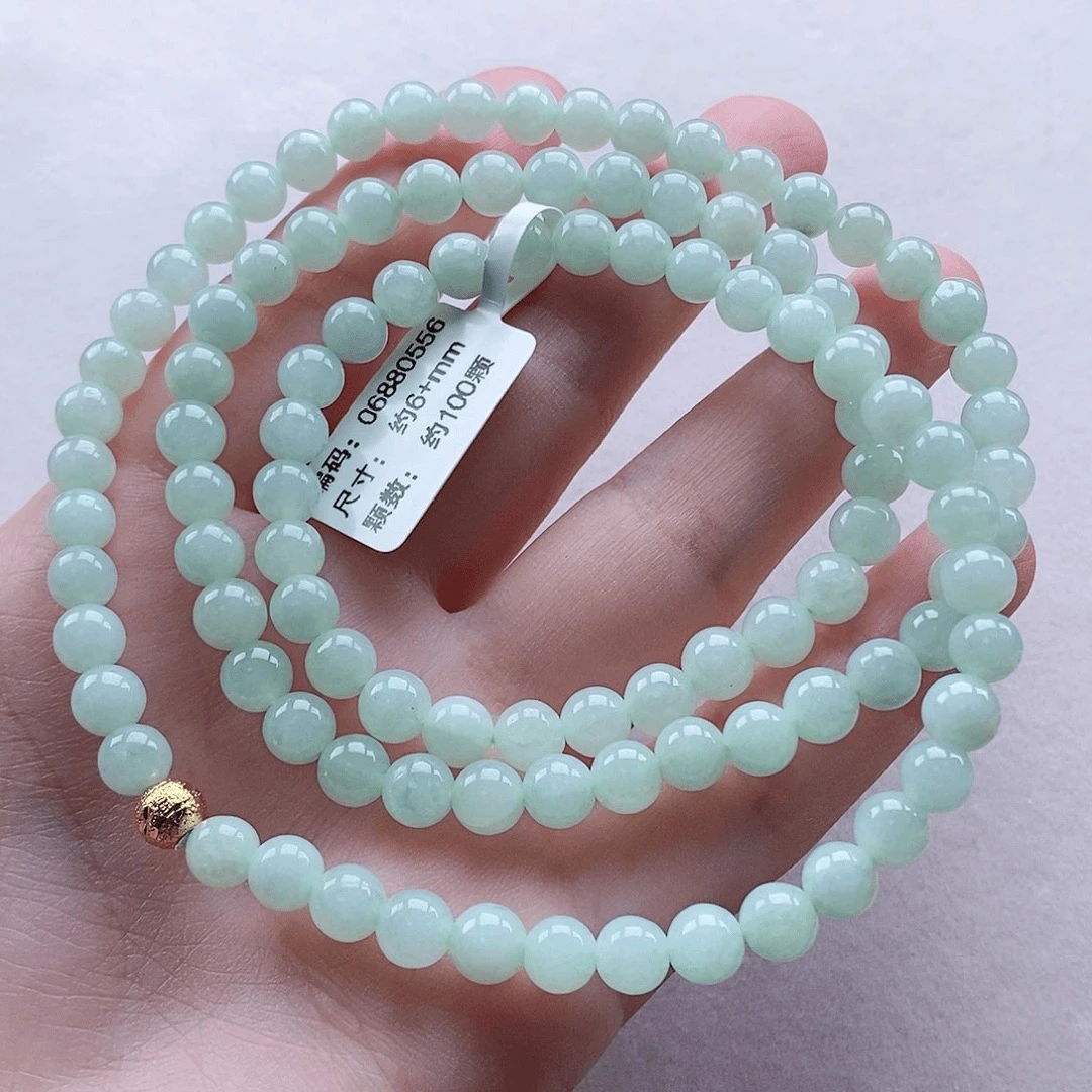 缅甸天然翡翠项链 卡6+mm 冰晴水果绿圆珠项链 小姐姐 同款发其一