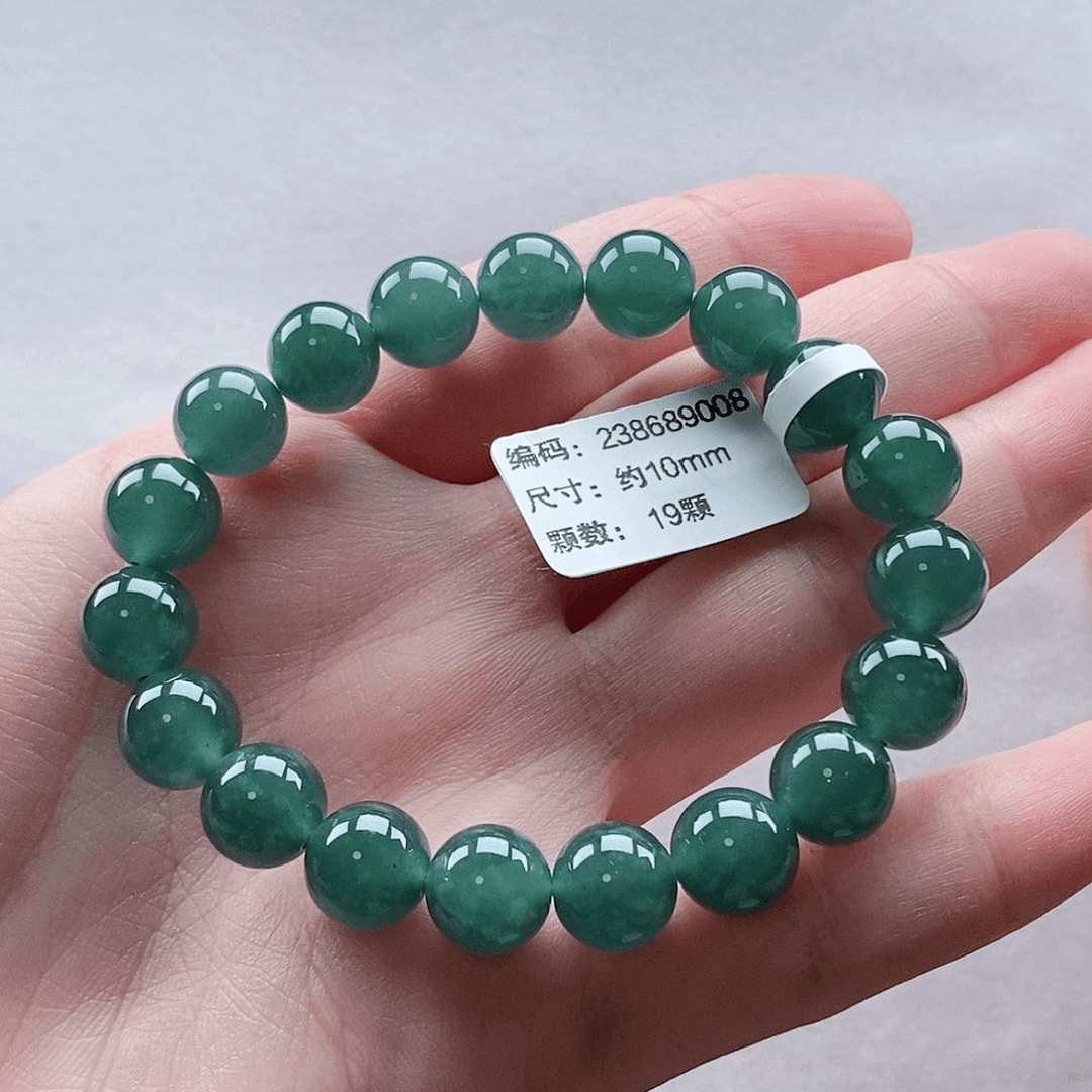 正品天然A货翡翠手串 卡10mm 冰种满绿圆珠手串 女生气质款