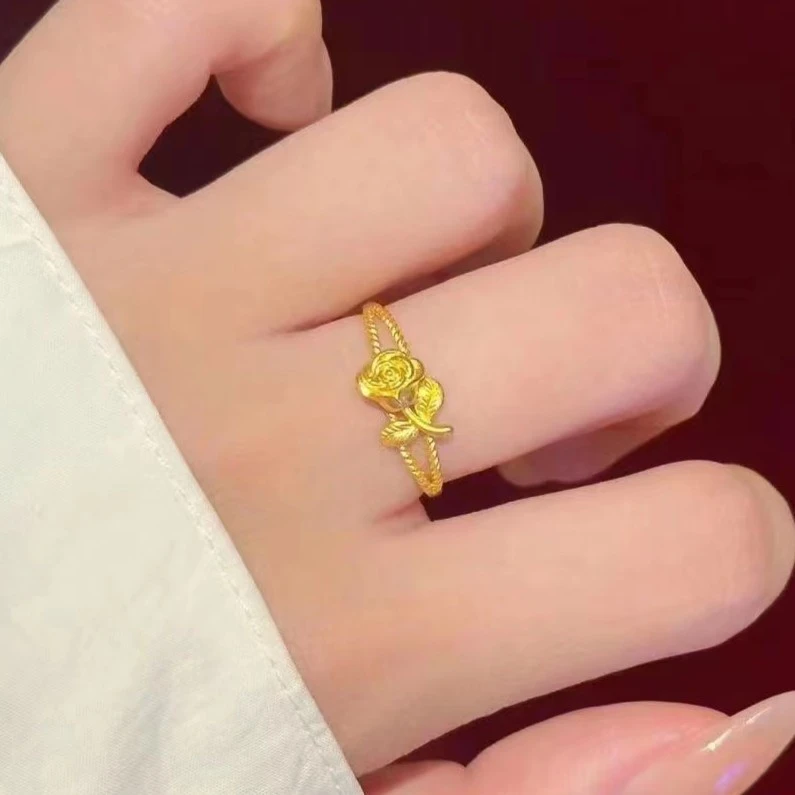 铜合金戒指 3D立体玫瑰花戒指 可调节指环精美轻奢女士手饰