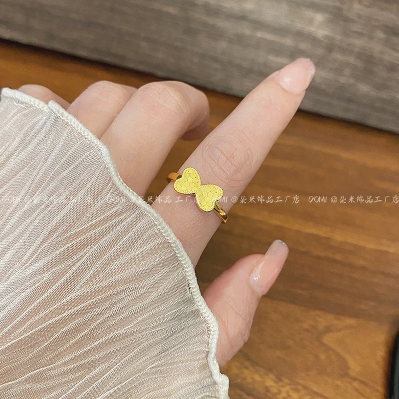 铜合金戒指 高品质 龙鳞爱心蝴蝶结戒指可调节戒指轻奢简约女饰品