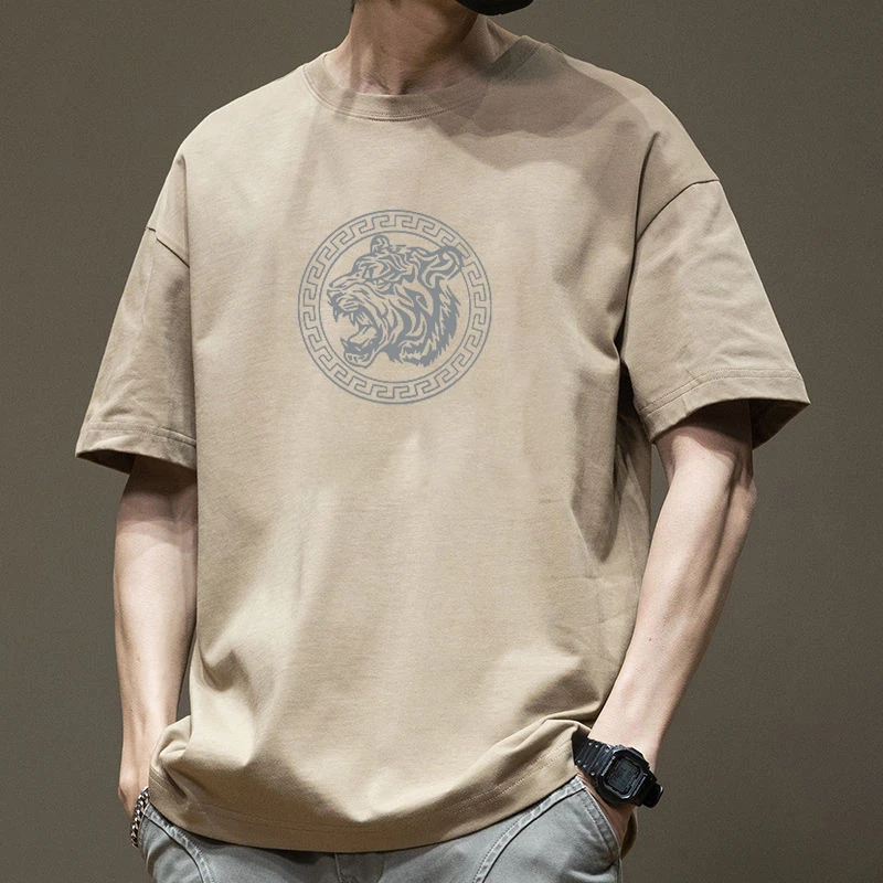 纯棉百搭时尚款男士短袖春夏季印花宽松男潮牌简约上衣服男装半袖