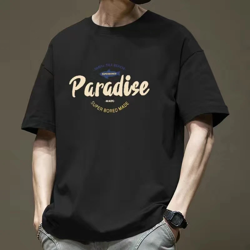 男夏季新款字母印花男士短袖T恤街头潮牌日系宽松休闲百搭衣服男T