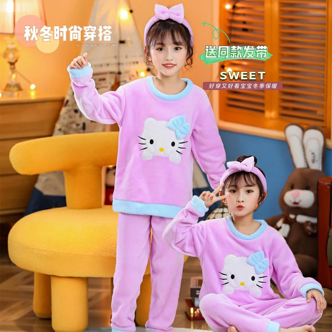 儿童法兰绒睡衣秋冬款加厚保暖宝宝女童珊瑚绒家居服套装女孩公主