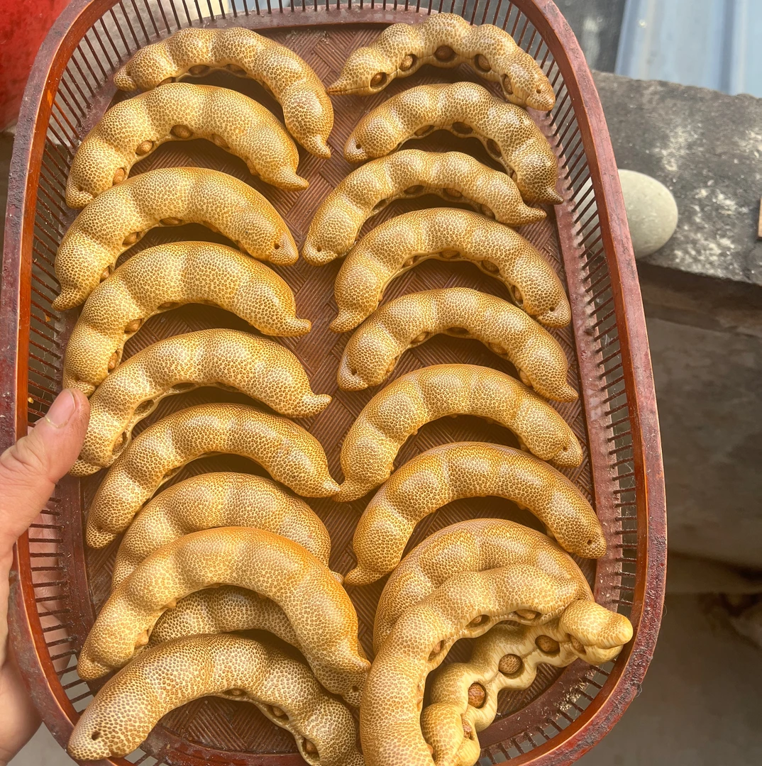 精品纯手工雕刻满钉老玉竹四季“发财”豆角小挂件竹雕把玩件送礼