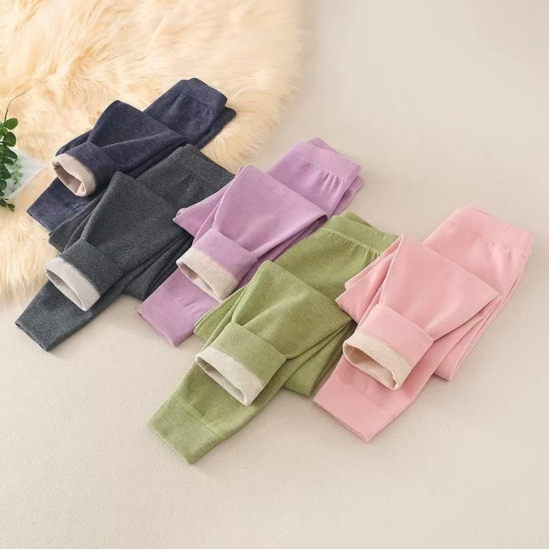 儿童羊毛蚕丝保暖裤男女童打底裤加厚秋裤中大童衬裤单层61003