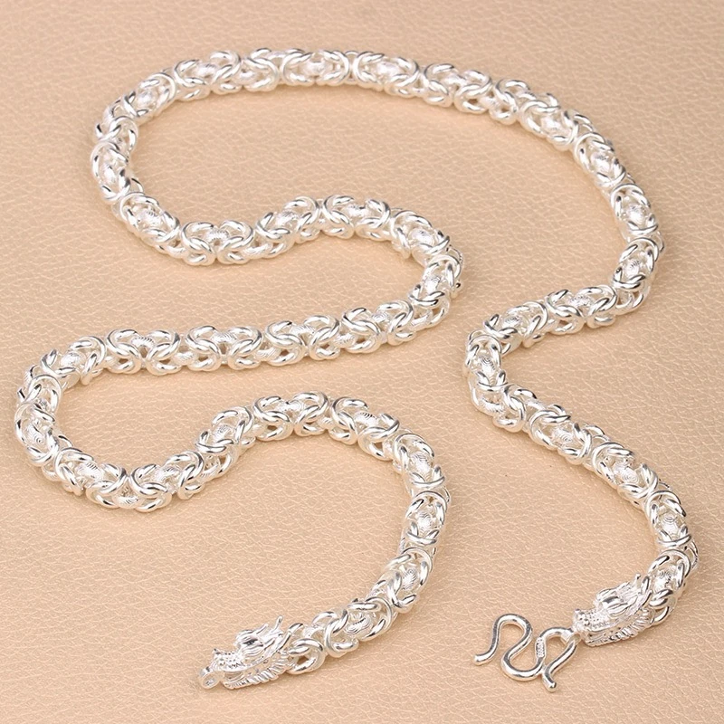 链子足银 大银家足银999纯银项链男士龙头龙骨时尚霸气链子足银潮