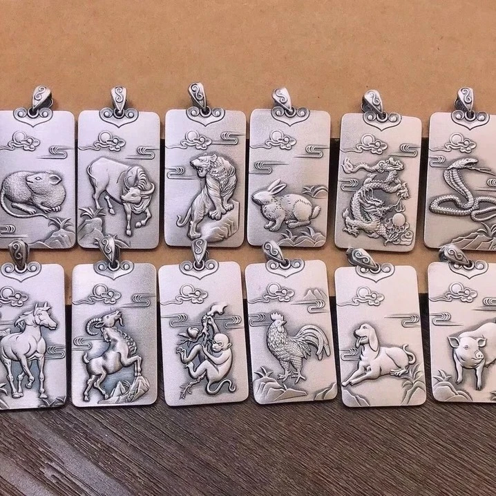 吊坠足银 足银999十二生肖守护神男女复古风足银吊坠挂件不含链