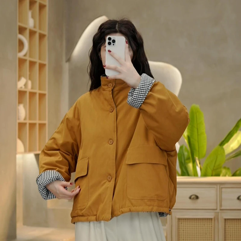 3806 秋冬新款两面穿立领休闲棉衣外套宽松时尚百搭女士棉服上衣