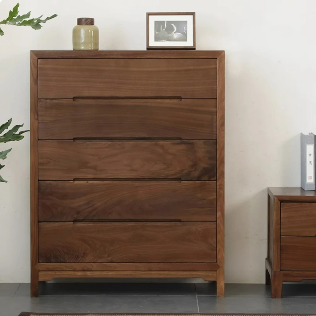 老榆木五斗柜轻奢新中式客厅简约北欧日式抽屉式置物抽屉式五斗橱