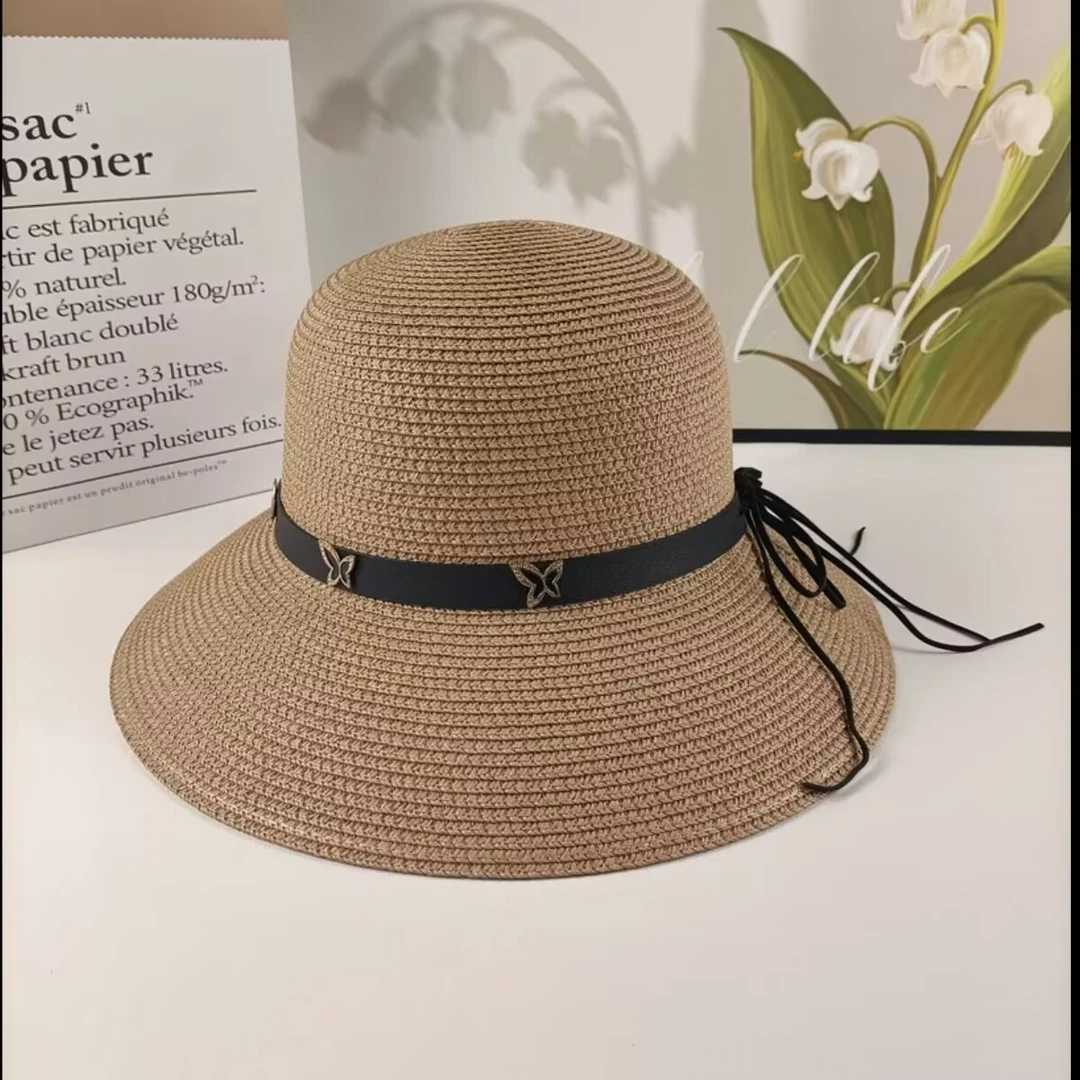 可折叠草帽女夏天韩版小清新百搭沙滩遮阳帽防晒太阳渔夫妈妈帽