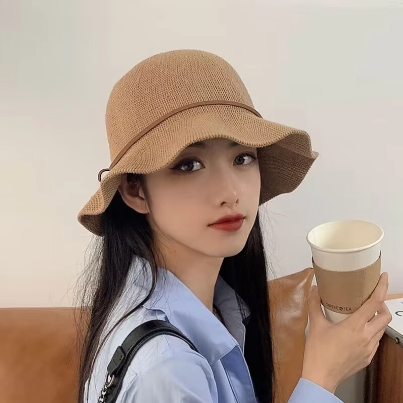蝴蝶结渔夫帽女亚麻日系小檐夏季出游百搭防晒遮阳帽子春夏波浪边
