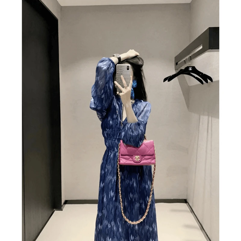 2024春季新款长袖连衣裙女早春设计感韵味十足收腰女装连衣裙-唐