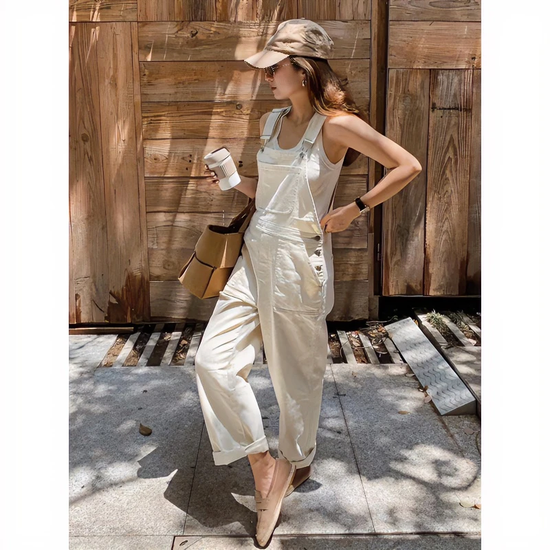 2024新款时尚休闲百搭显瘦牛仔裤夏季宽松阔腿高腰韩版连体裤-唐