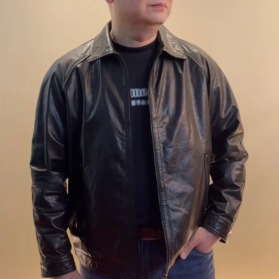 无涂层原皮版牛犊皮男士夹克插肩袖外套时尚百搭潮流真牛皮皮衣