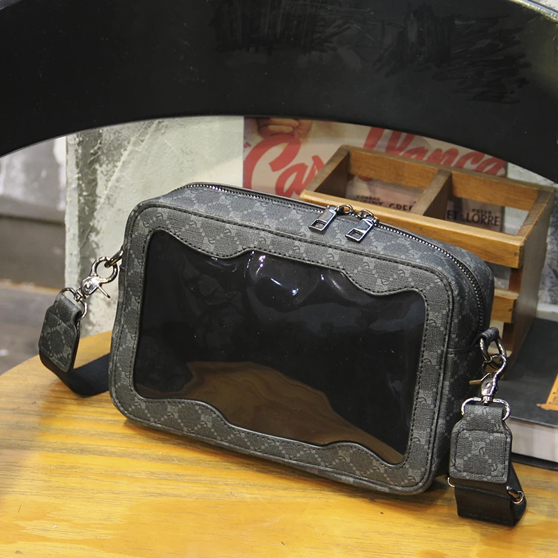 格子男士潮流小斜挎包简约学生时尚单肩挎包逛街通勤包韩版手机包