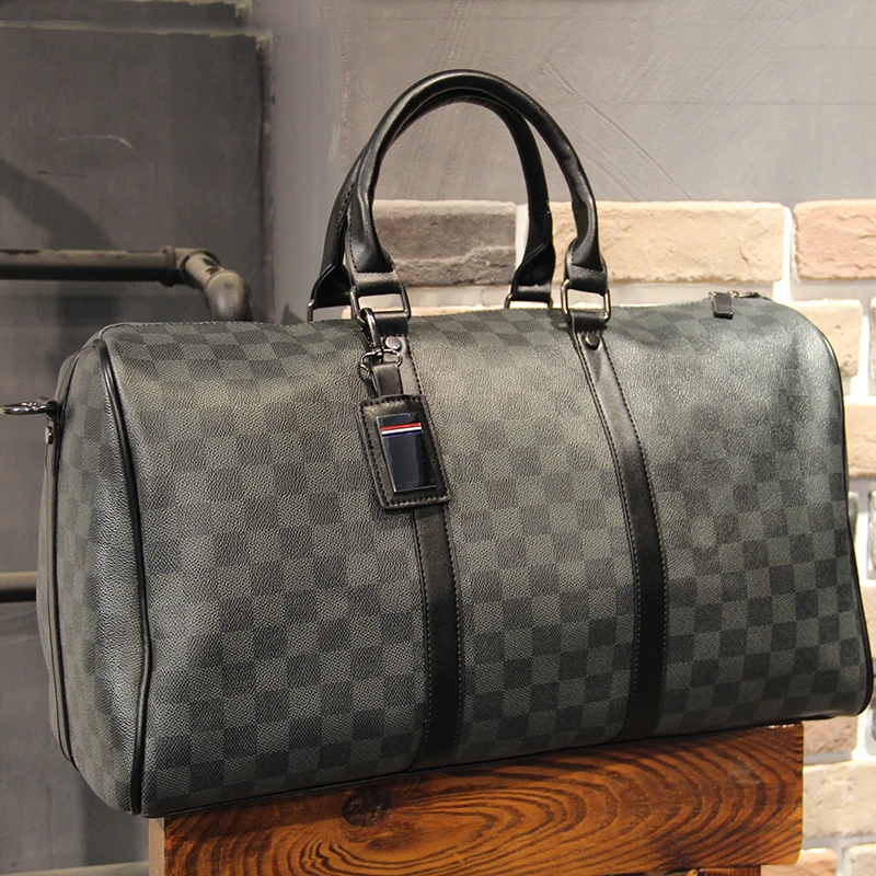 格子旅行包手提男士女大容量短途旅游出差行李包时尚潮流单肩斜跨