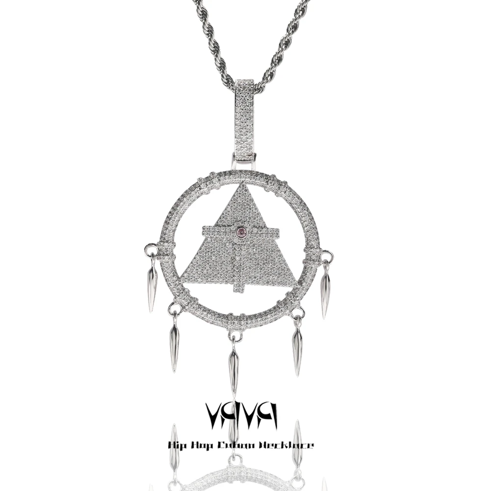 铜合金吊坠 欧美嘻哈游戏王千年智慧轮狼牙吊坠满钻微镶锆石项链