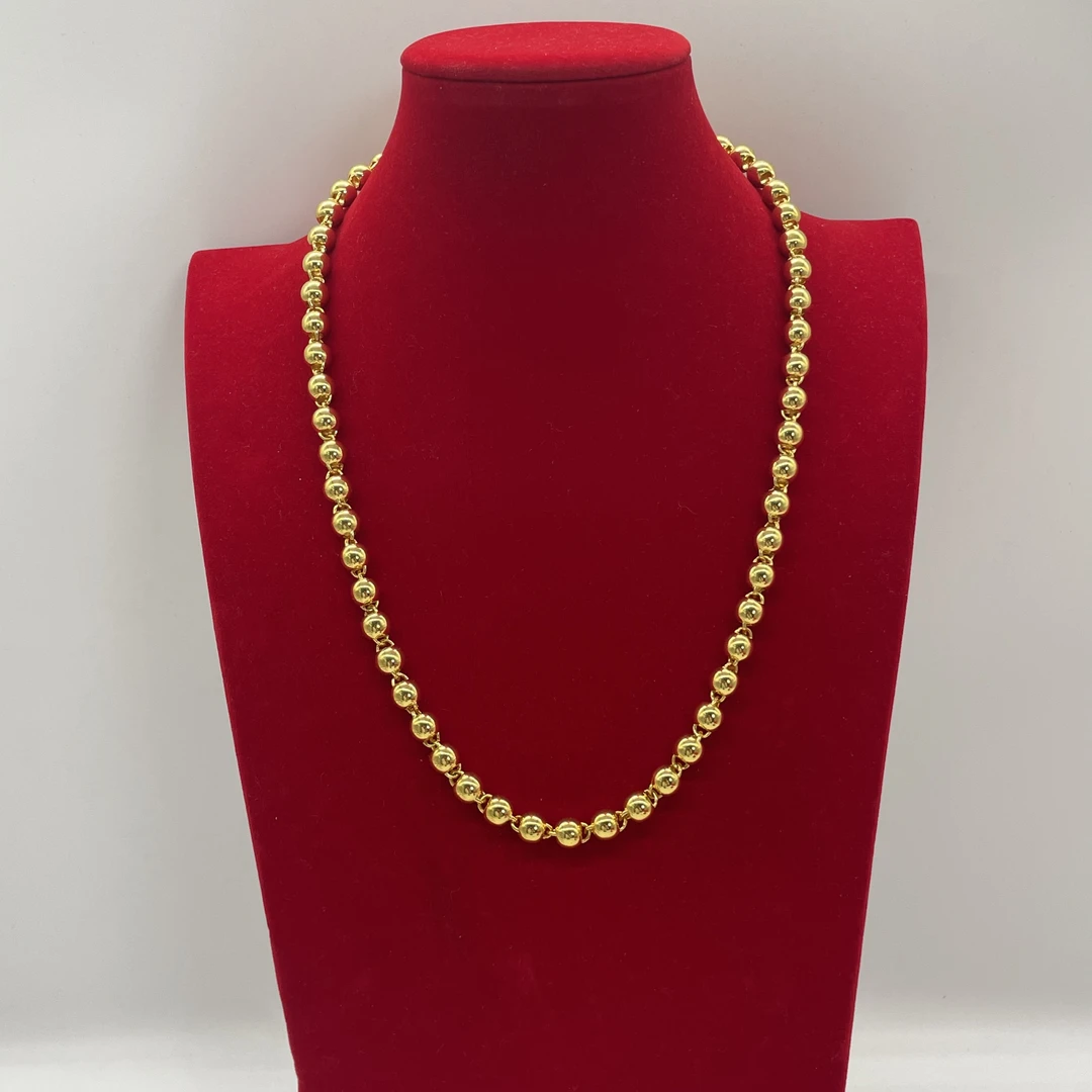 铜合金项链 空心薄壁光珠项链 百搭佛珠项链