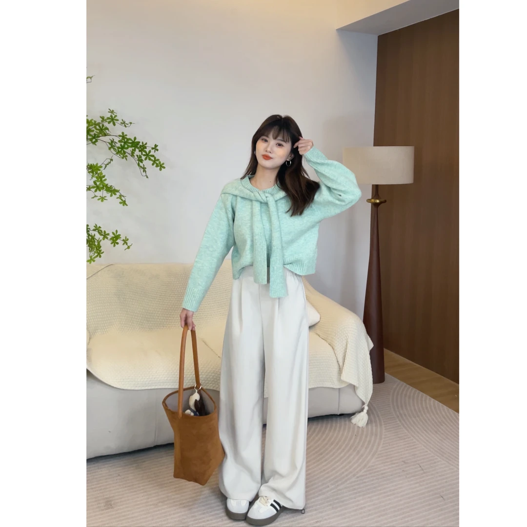 【樱桃小个子改版】秋季高腰垂感纯色显瘦宽松阔腿裤女裤ZR-K76182