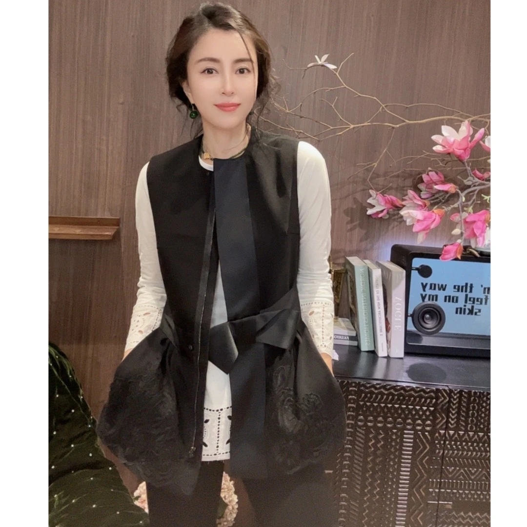 VV&AA 春秋可单穿叠搭腰间蝴蝶结织带撞色马夹外套 T839