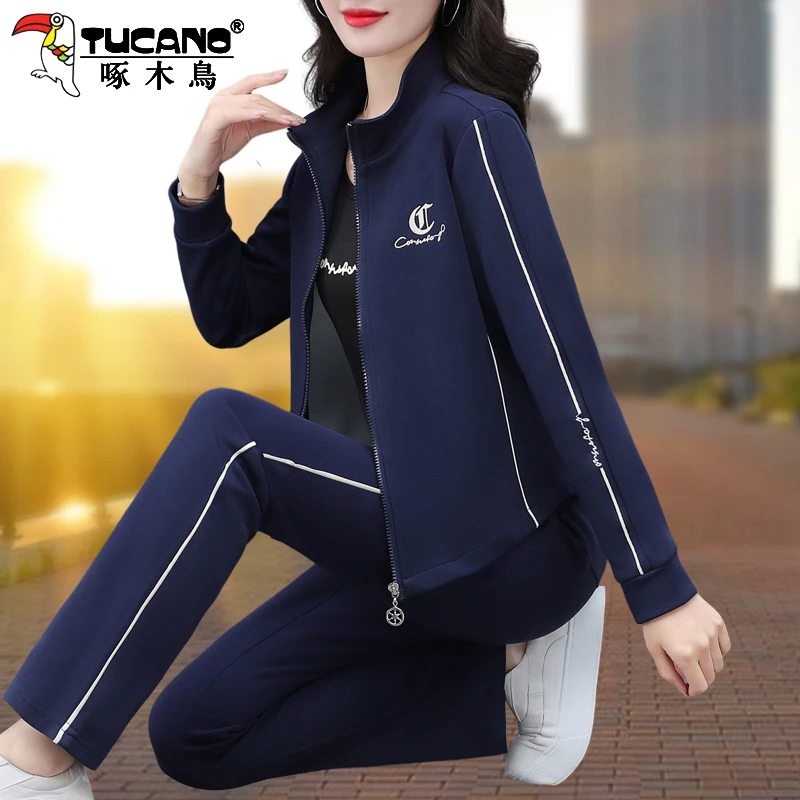 【官方】啄木鸟运动套装女2025新款中年妈妈40岁女装洋气开衫两件套