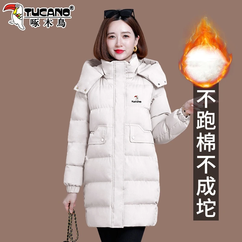 【官方】啄木鸟加厚棉服女士冬季新款超厚棉衣韩版小个子中长款外套