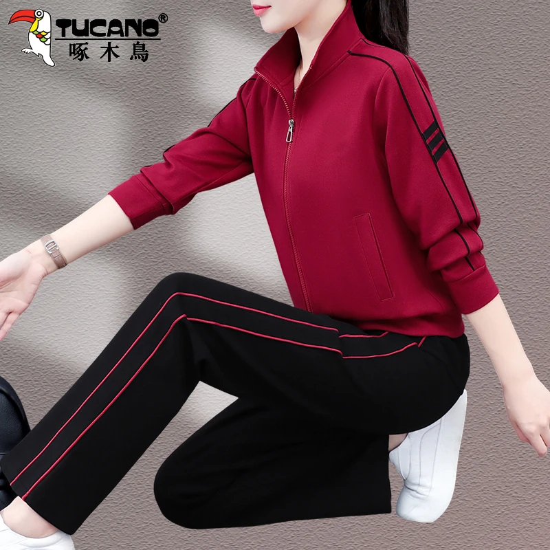 【官方】啄木鸟妈妈运动套装2025春秋新款女装开衫卫衣外套两件套