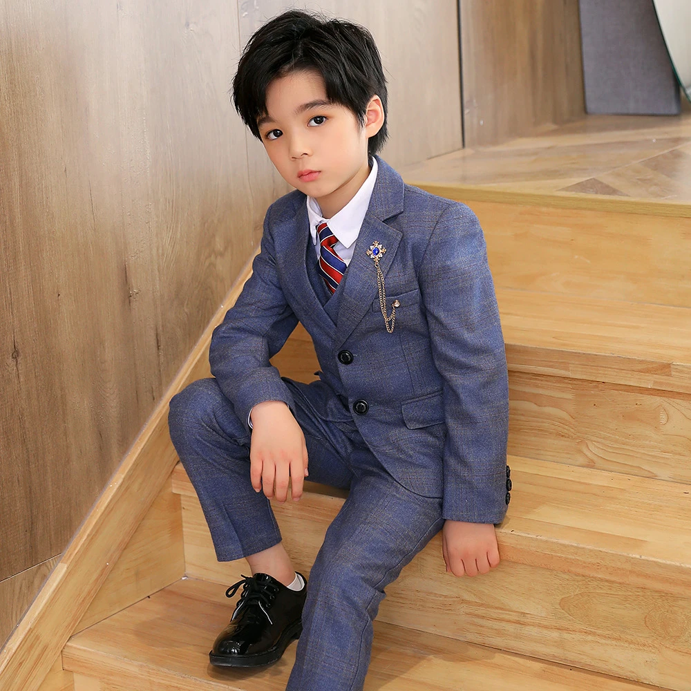 男童春秋2023格子西装套装潮中小宝宝表演晚礼服花童表演走秀主持