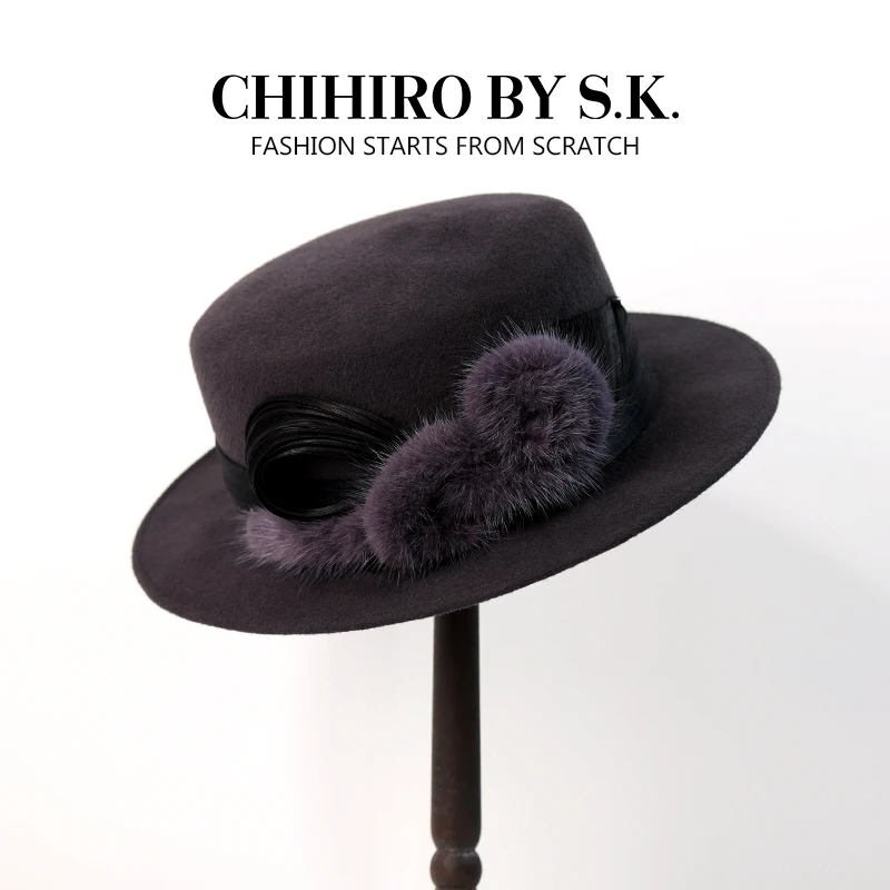 新帽馆女士秋季时尚紫黛绒花法式礼帽CA2LMF2033