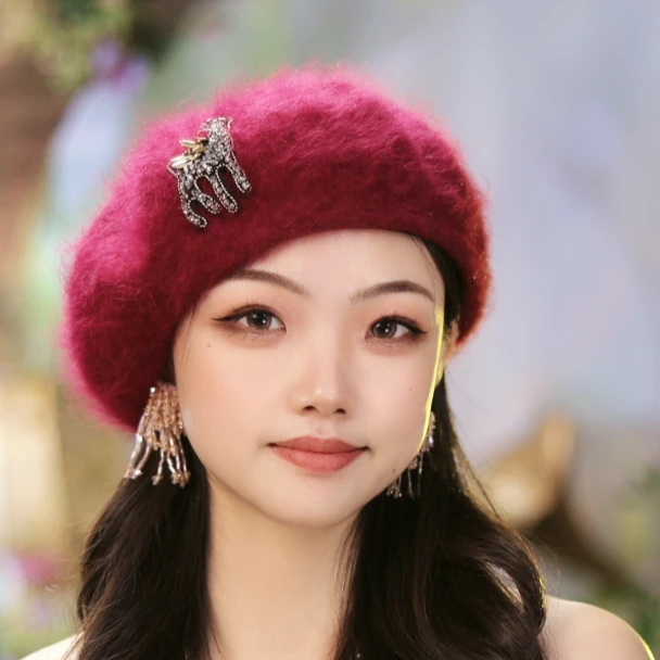 新帽馆logo冬季保暖百搭时尚毛呢女士加厚贝雷帽A70070056