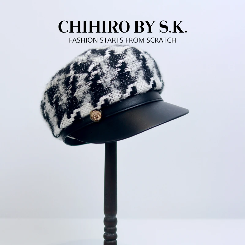 新帽馆毛呢千鸟格工装帽冬季画家时尚百搭休闲保暖复古CA2GZF2004