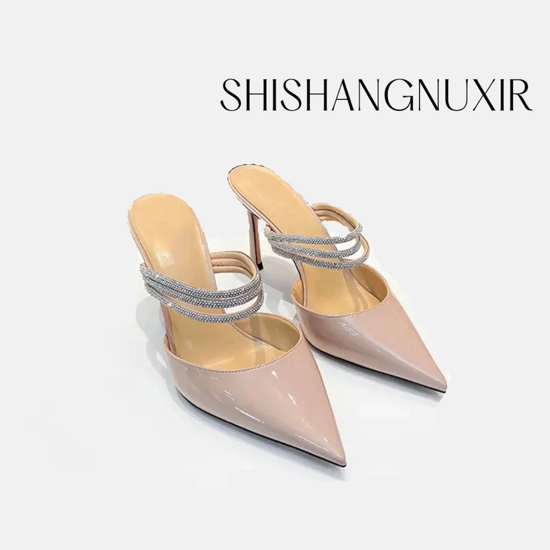 中空三带水钻凉拖外穿性感百搭气质时尚女士尖头优雅法式细跟