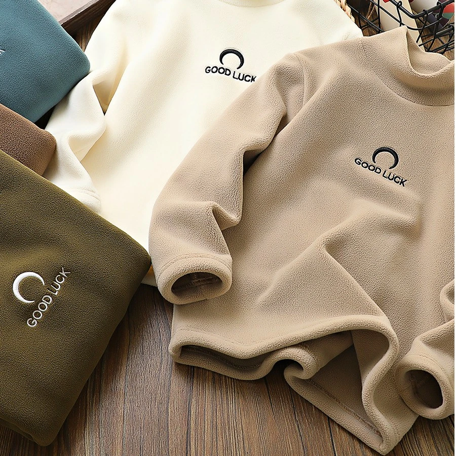 男童加绒加厚内搭打底衫秋冬款半高领百搭 中大童一体绒保暖卫衣