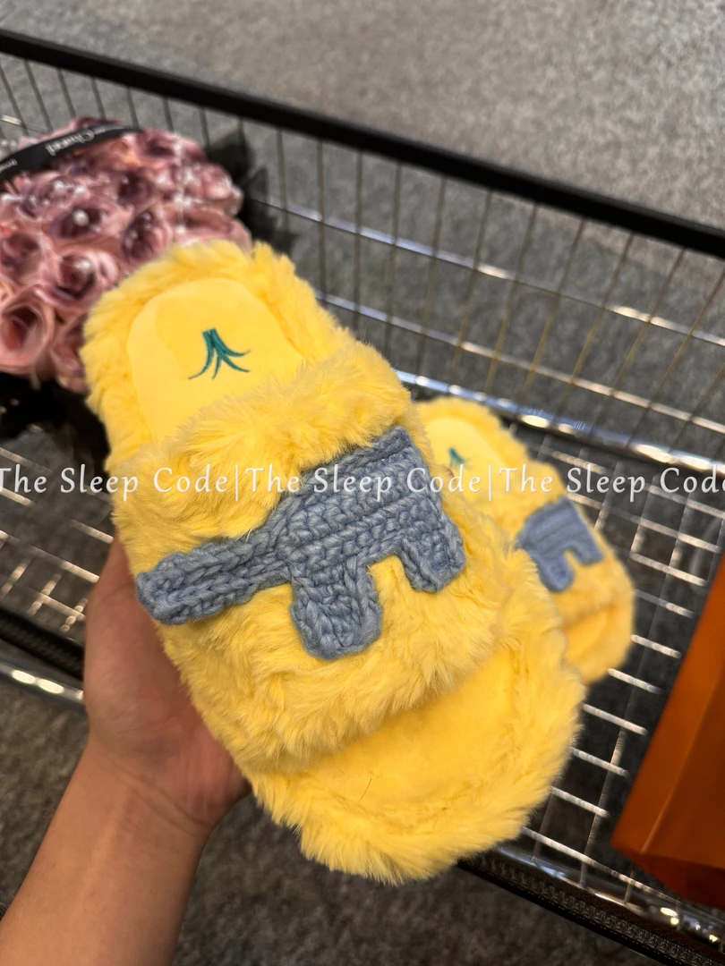 【野家-黄色大象一字拖】男女新款居家一字拖家居毛拖鞋