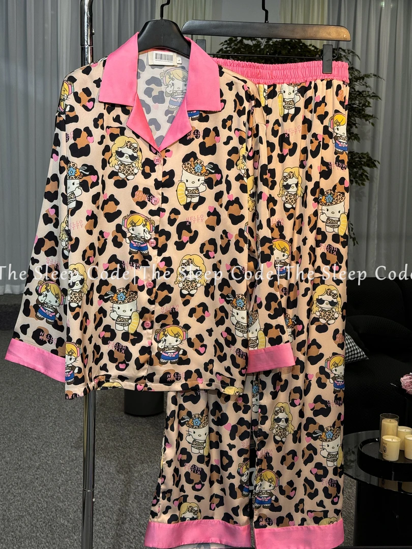 【豹纹kt猫-长袖款】秋季新款高级冰凉感长袖丝质居家睡衣