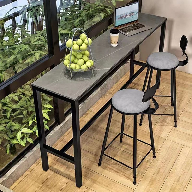 北欧岩板靠墙吧台桌家用阳台休闲桌椅靠窗酒吧奶茶店高低脚长条桌
