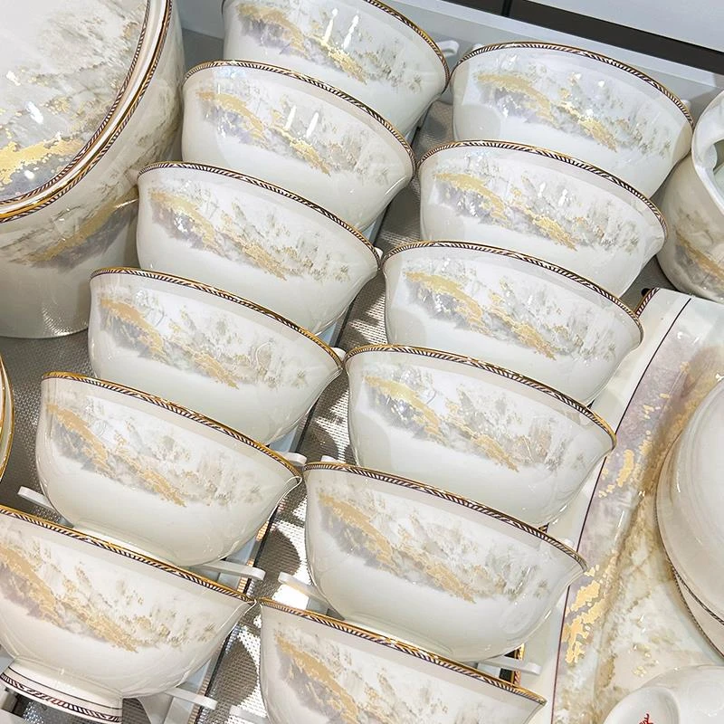 碗家用网红新款中式碗盘套装家用景德镇高端陶瓷餐具套装乔迁送礼