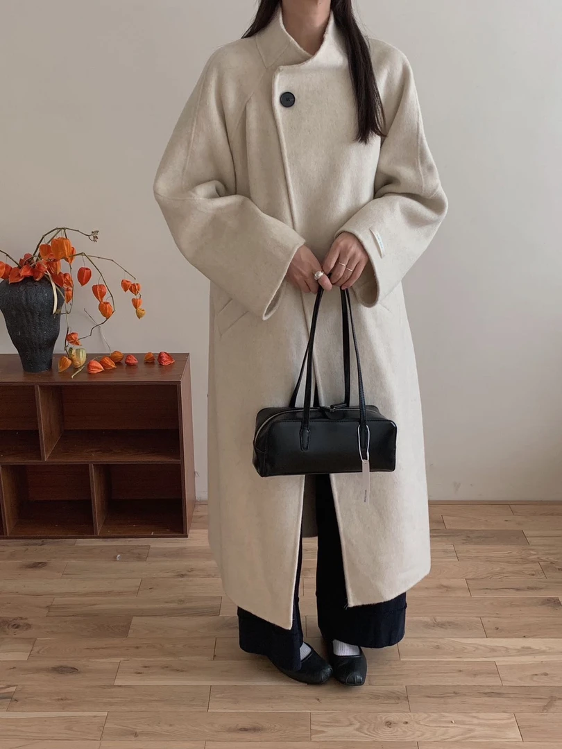 【一颗扣韩国工作室】TOYA大码女装中长款毛呢大衣外套宽松遮肉高级