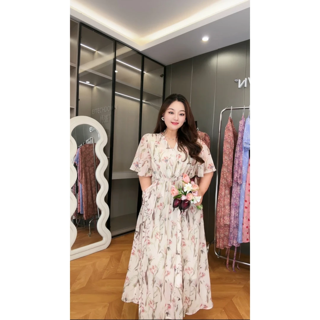 【晚香玉短袖】TOYA大码女装短袖连衣裙遮肉显瘦夏新款TY4A2PK1102