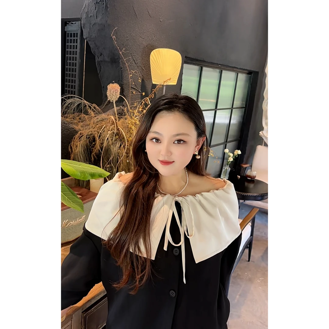 【屋顶花园】TOYA大码女装长袖秋季新款娃娃领小衫遮肉显瘦穿搭宽松